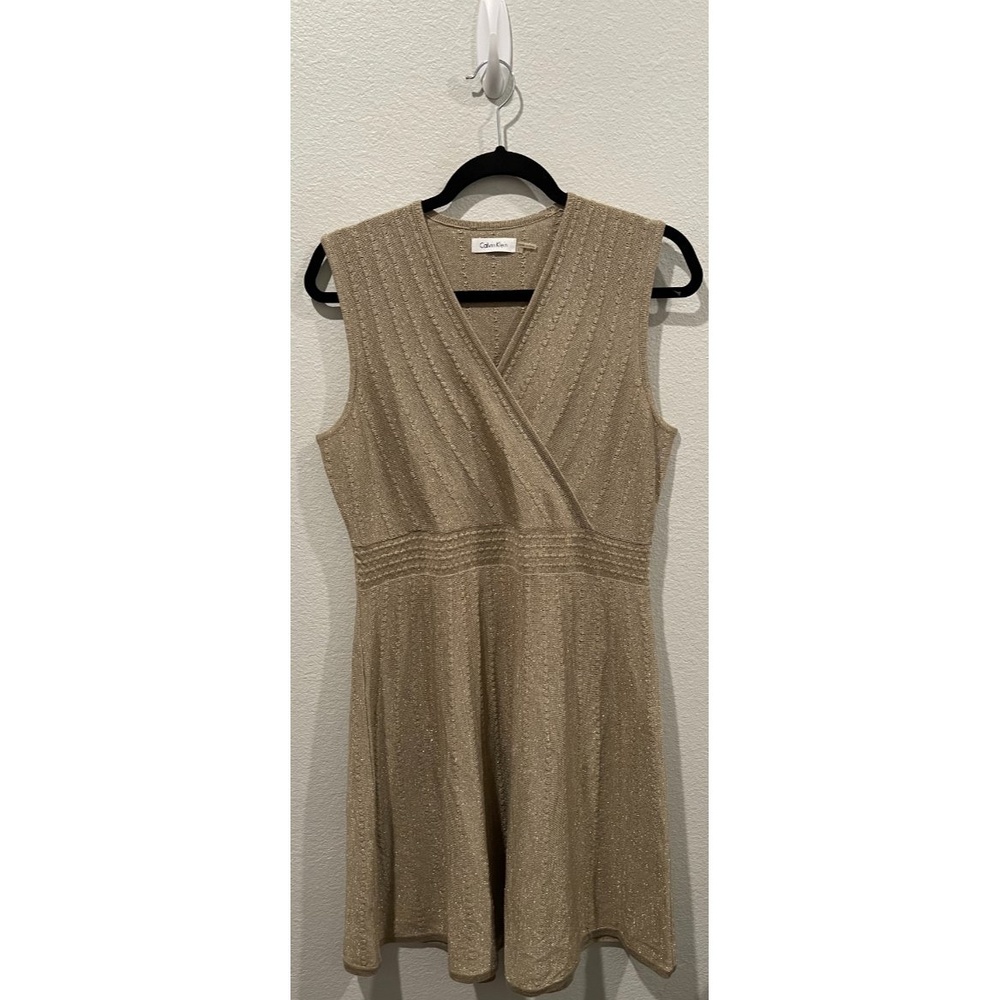 CALVIN KLEIN Gold Sleeveless A-Line Mini Dress